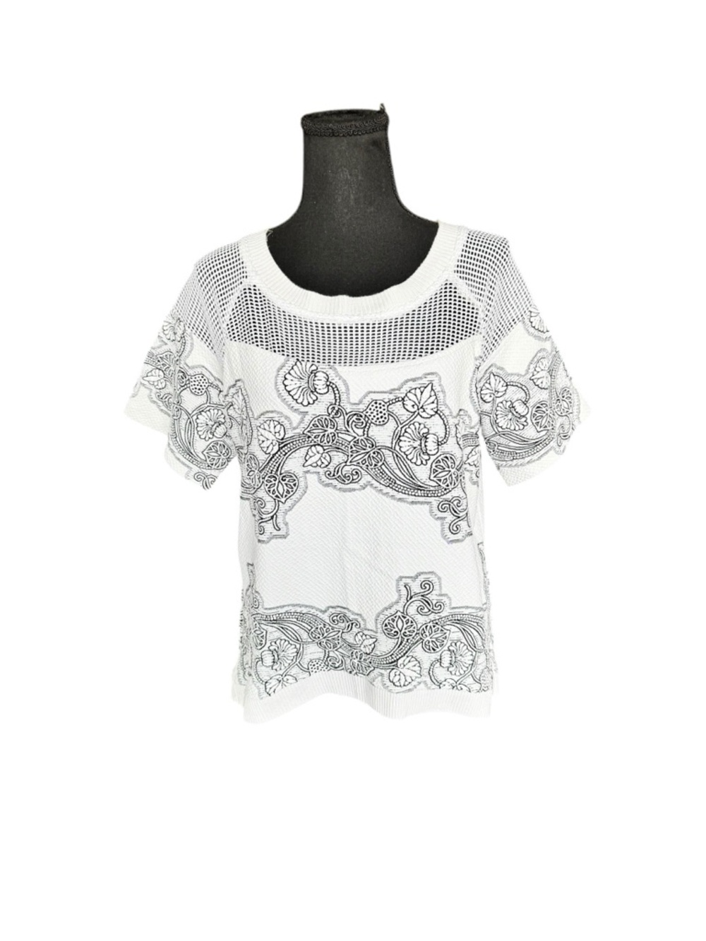 Alberto Makali White Mesh Embroidered Top Boho Chic Cottagecore L B43